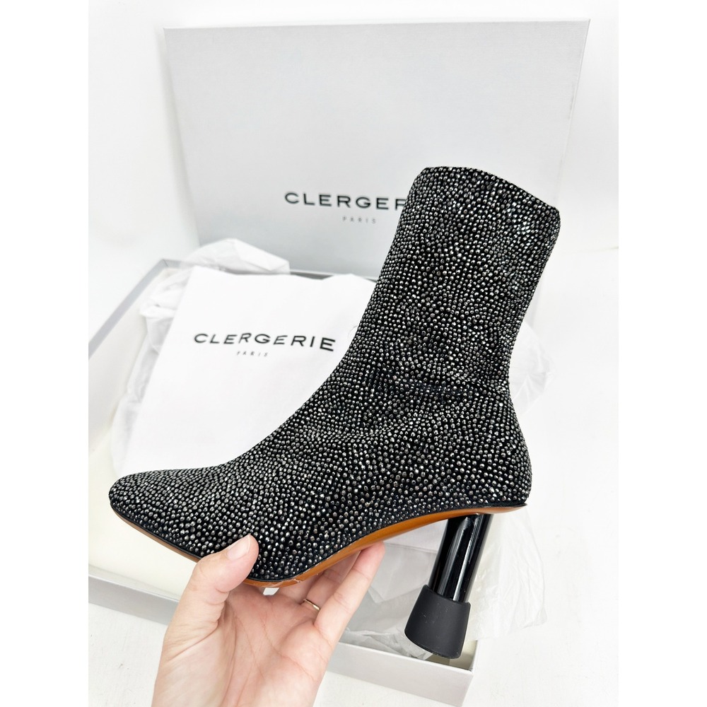 Clergerie‎ Kattie Strass Ankle Boots 37 Black Crystal Embellished Sock Bootie